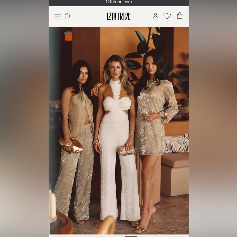 12th Tribe White Lace Cutout Wide-Leg Jumpsuit